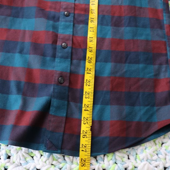 Untuckit Alezio Flannel Mens Slim Small Blue Red Plaid Long Sleeve Button Up - Picture 8 of 9